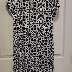 MSK Geometric Black and White Midi Dress